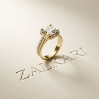 2.90 Ct Asscher Cut Moissanite Double Pavé Halo Ring Gold