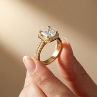 2.90 Ct Asscher Cut Moissanite Double Pavé Halo Ring Gold