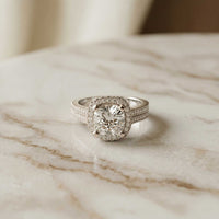 2.9 Ct Cushion Cut Moissanite Double Pavé Halo Ring