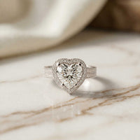 2.9 Ct Heart Cut Moissanite Cathedral Pavé Halo Ring