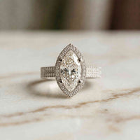 2.9 Ct Marquise Cut Moissanite Cathedral Accent Ring