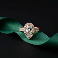 2.90 Ct Pear Cut Moissanite Twin Row Pavé Ring