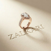 2.90 Ct Pear Cut Moissanite Twin Row Pavé Ring