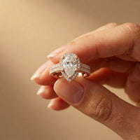 2.90 Ct Pear Cut Moissanite Twin Row Pavé Ring