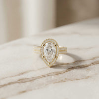 2.90 Ct Pear Cut Moissanite Twin Row Pavé Ring
