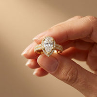 2.90 Ct Pear Cut Moissanite Twin Row Pavé Ring