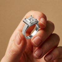 2.9 Ct Princess Cut Moissanite Double Pavé Halo Ring White
