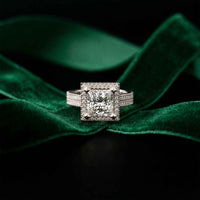 2.9 Ct Princess Cut Moissanite Double Pavé Halo Ring White
