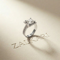 2.9 Ct Princess Cut Moissanite Double Pavé Halo Ring White