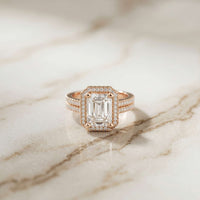 2.9 Ct Radiant Cut Moissanite Split Pavé Shank Ring Rose Gold
