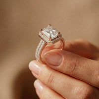 2.9 Ct Radiant Cut Moissanite Split Pavé Shank Ring Rose Gold