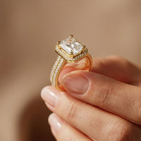 2.9 Ct Radiant Cut Moissanite Split Pavé Shank Ring Gold