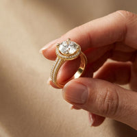 2.9 Ct Round Cut Moissanite Luxe Halo Ring Gold