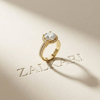 2.9 Ct Round Cut Moissanite Luxe Halo Ring Gold