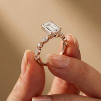 3.50 Ct Emerald Cut Moissanite Botanical Accent Ring Rose Gold