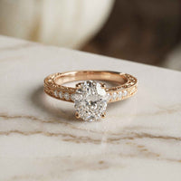 2.20 Ct Oval Cut Moissanite Vintage Halo Ring Rose Gold