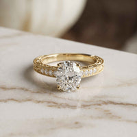 2.20 Ct Oval Cut Moissanite Vintage Halo Ring Gold