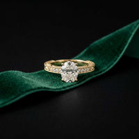 2.20 Ct Oval Cut Moissanite Vintage Halo Ring Gold