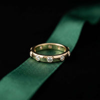 0.8 Ct Round Cut Moissanite Bezel Set Band Ring Gold