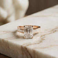 3.30 Ct Emerald Cut Baguette Gallery Moissanite Ring Rose Gold