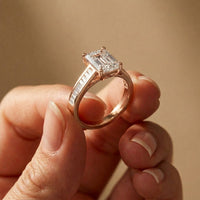3.30 Ct Emerald Cut Baguette Gallery Moissanite Ring Rose Gold