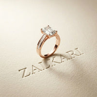 3.30 Ct Emerald Cut Baguette Gallery Moissanite Ring Rose Gold
