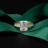 3.30 Ct Emerald Cut Baguette Gallery Moissanite Ring Gold