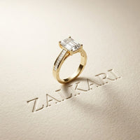 3.30 Ct Emerald Cut Baguette Gallery Moissanite Ring Gold