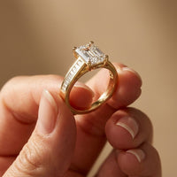 3.30 Ct Emerald Cut Baguette Gallery Moissanite Ring Gold
