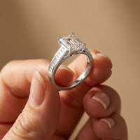 3.30 Ct Emerald Cut Baguette Gallery Moissanite Ring White