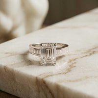 3.30 Ct Emerald Cut Baguette Gallery Moissanite Ring White