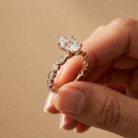 2.30 Ct Pear Cut Round Accent Gallery Moissanite Ring Rose Gold
