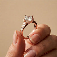 2.40 Ct Princess Cut Hidden Bridge Pavé Moissanite Ring Rose Gold