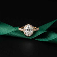 2.40 Ct Oval Cut Signature Halo Pavé Moissanite Ring