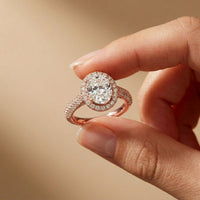 2.40 Ct Oval Cut Signature Halo Pavé Moissanite Ring
