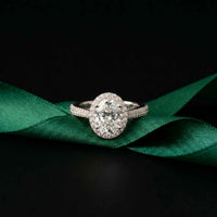 2.40 Ct Oval Cut Signature Halo Pavé Moissanite Ring