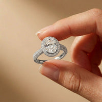 2.40 Ct Oval Cut Signature Halo Pavé Moissanite Ring