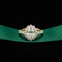 3.00 Ct Oval Cut Floral Cluster Halo Moissanite Ring Gold