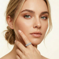 3.20 Ct Round Cut Moissanite Three-Row Band Ring White