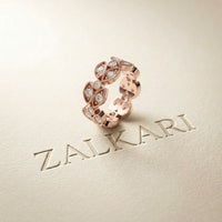 1.05 Ct Round Cut Moissanite Vintage Leaf Eternity Band Ring Rose Gold