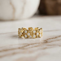 1.05 Ct Round Cut Moissanite Vintage Leaf Eternity Band Ring Gold