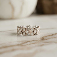 1.05 Ct Round Cut Moissanite Vintage Leaf Eternity Band Ring White