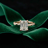 2.95 Ct Emerald Cut Moissanite Art Deco Inspired Ring Rose Gold