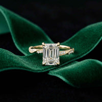 2.95 Ct Emerald Cut Moissanite Art Deco Inspired Ring Gold