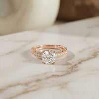 2.00 Ct Cushion Cut Moissanite Vintage Filigree Accent Ring Rose Gold