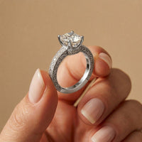 2.00 Ct Cushion Cut Moissanite Vintage Filigree Accent Ring White