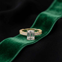 2.30 Ct Emerald Cut Moissanite Ornate Gallery Ring Gold