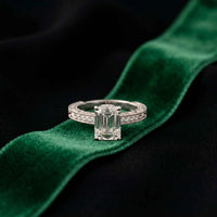 2.30 Ct Emerald Cut Moissanite Ornate Gallery Ring White