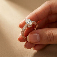 1.40 Ct Pear Cut Moissanite Engraved Vintage Ring Rose Gold