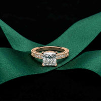 2.35 Ct Princess Cut Moissanite Antique Detail Ring Rose Gold